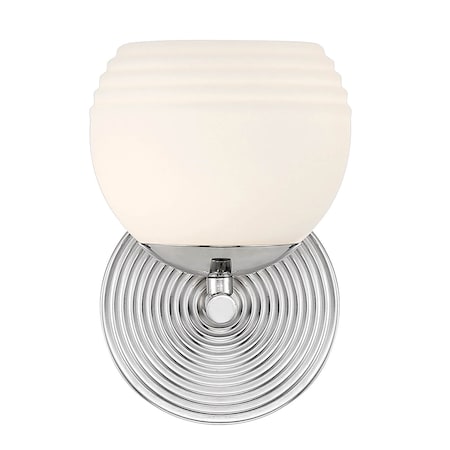 Designers Fountain Moon Breeze 5.5in 1-Light Polished Nickel Modern Indoor Wall Sconce with Etched Glass Shade D251H-WS-PN